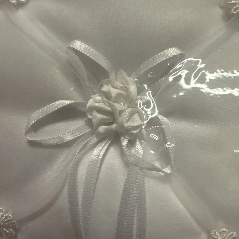 Wedding Ring pillow Never Opened White With Ribbon 7” X 7”
